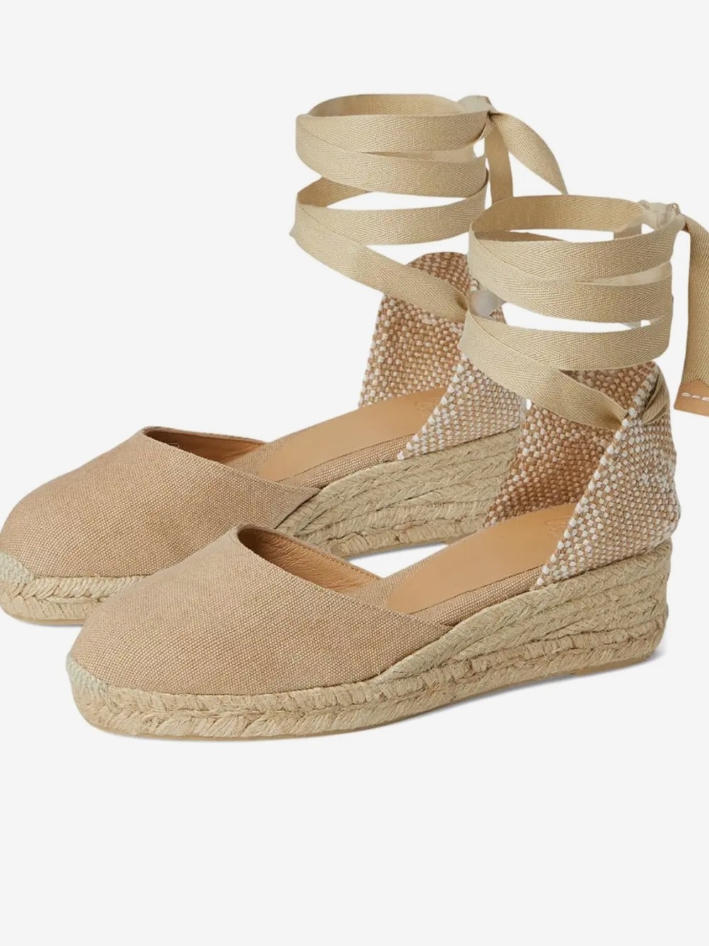 Castaner Beige Canvas Espadrille Wedges with Ankle Wrap